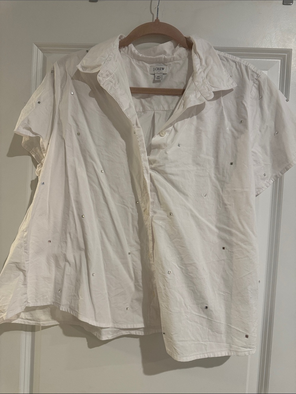 J. Crew White Short-Sleeve Button-Down Shirt with Stud Accents
